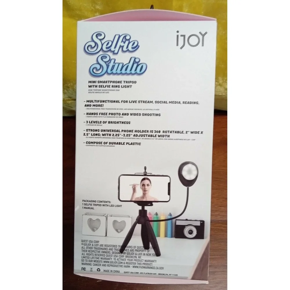 iJoy Selfie Studio Mini Smartphone Tripod with LED Ring Light 3 Brightness Level